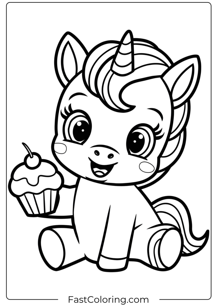 Baby Unicorn Coloring Page