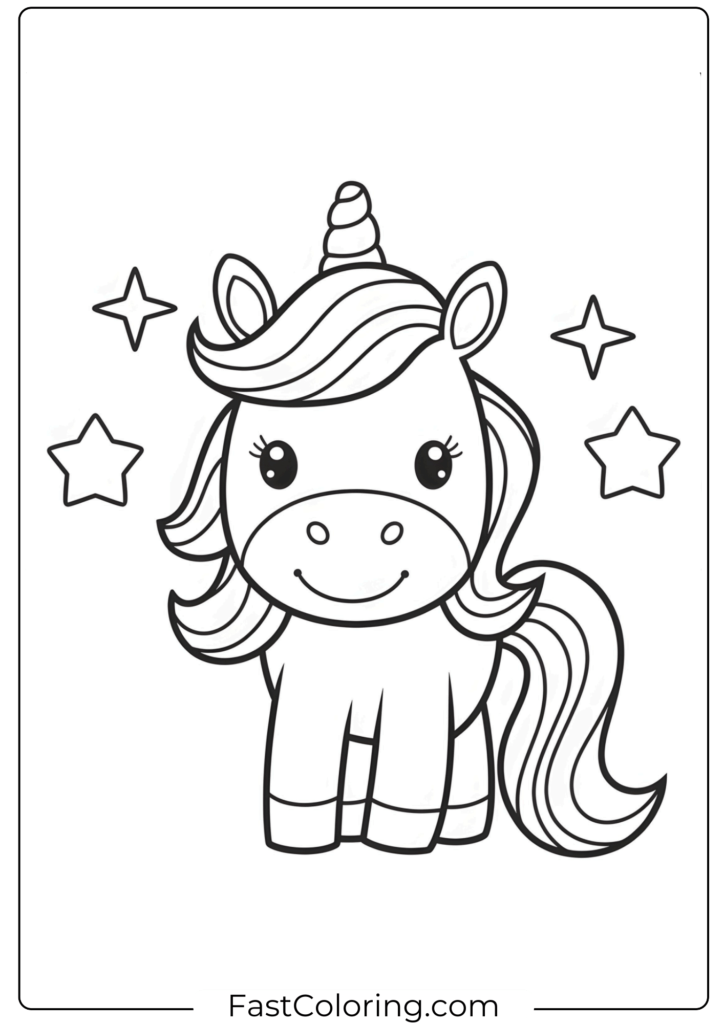 Cute Unicorn Coloring Page