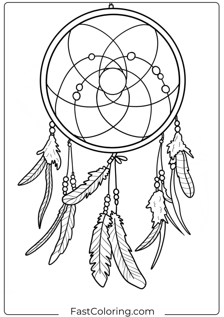 Easy Boho Dreamcatcher Coloring Page For Kids