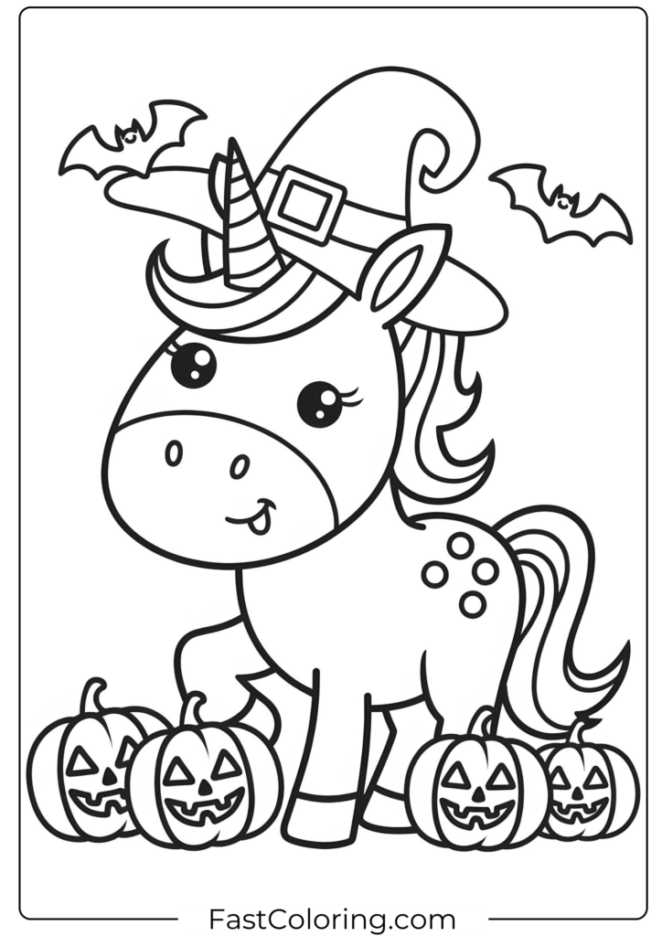 Halloween Unicorn Coloring Page