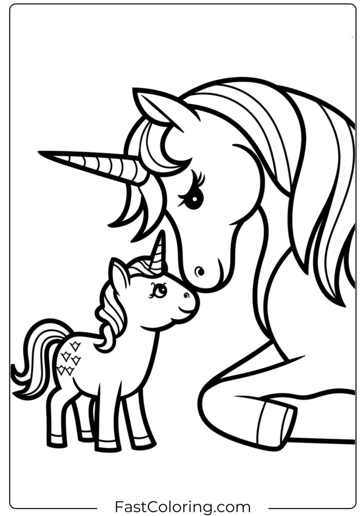 Mom and Baby Unicorn Coloring Page