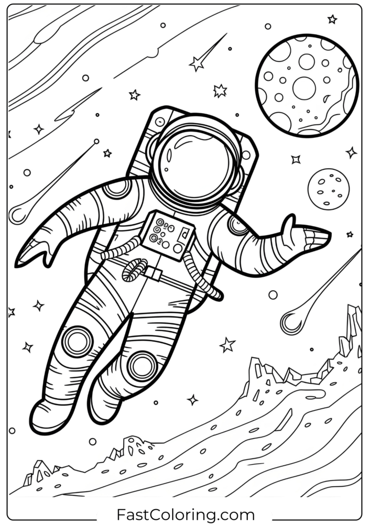 Space themed adult coloring page