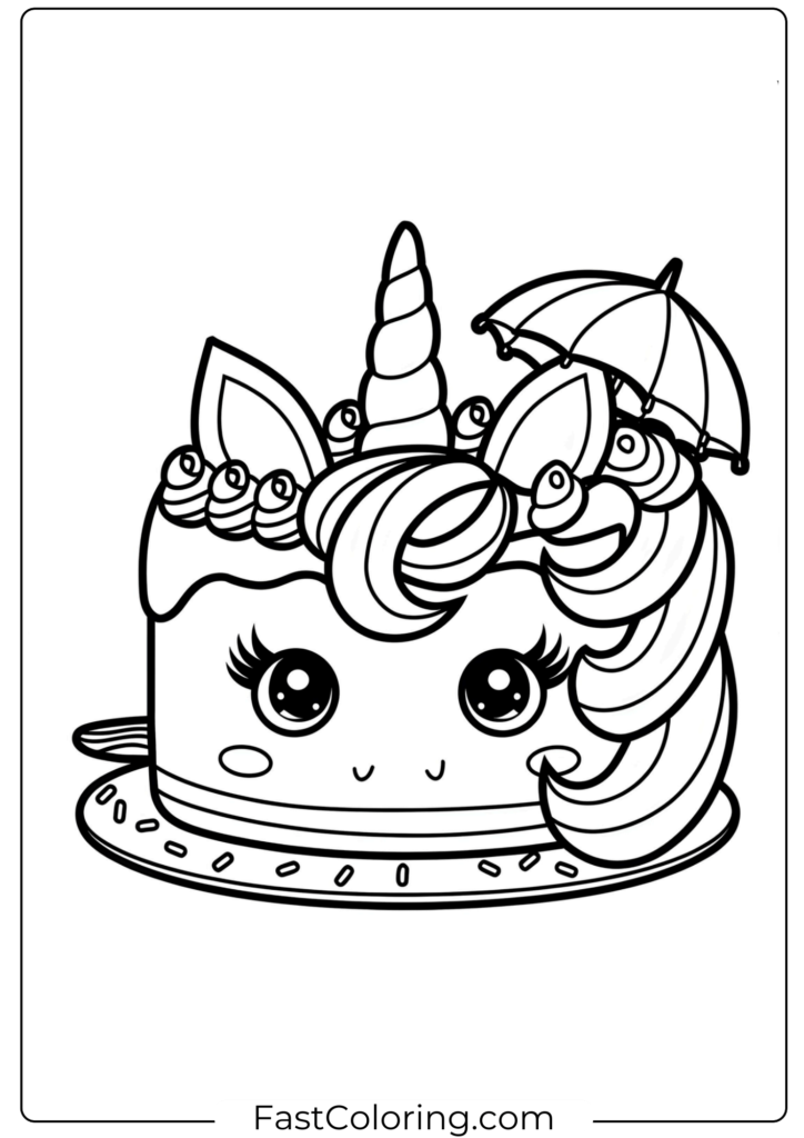 Unicorn Cake Coloring Page