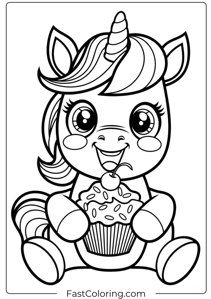 Unicorn Cupcake Coloring Page